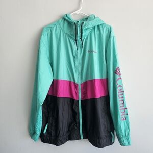 Columbia Teal, Magenta & Black Colorblock Windbreaker Jacket